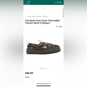 Northface youth thermoball traction II mule kids size 6